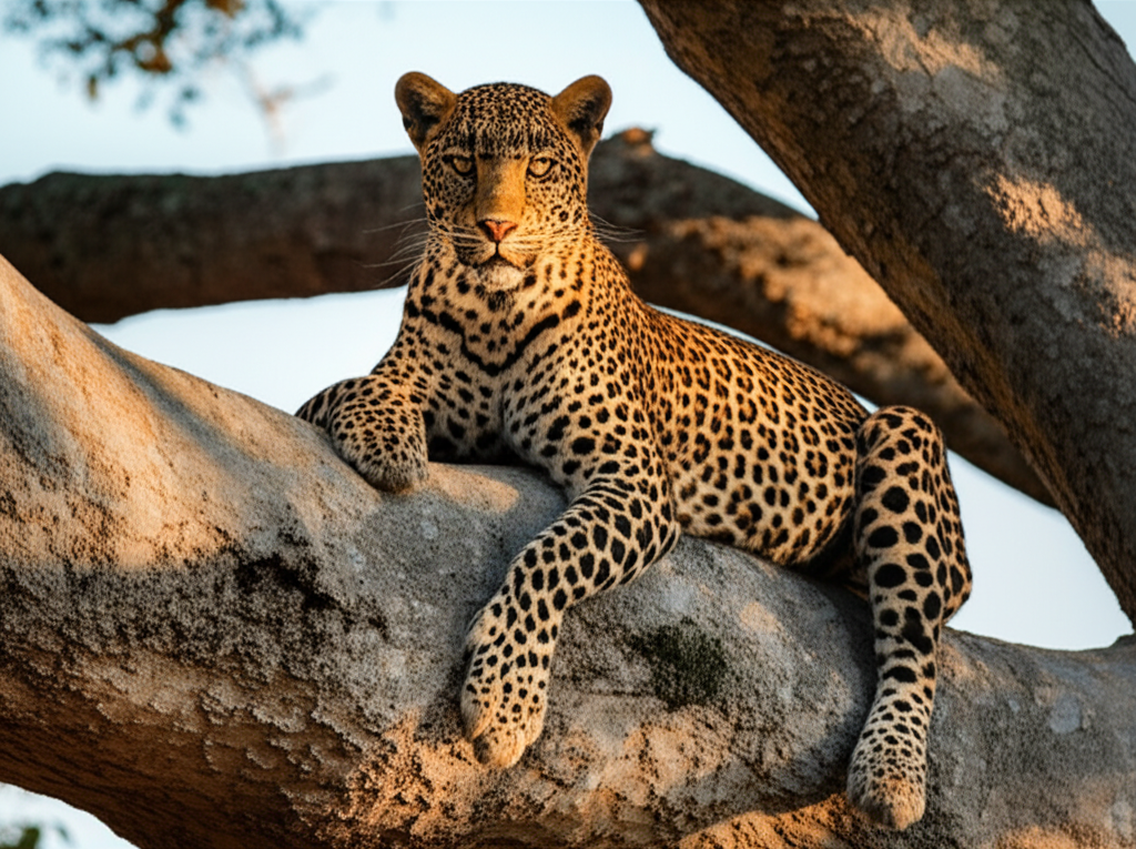 Leopard resting in a tree during African safari